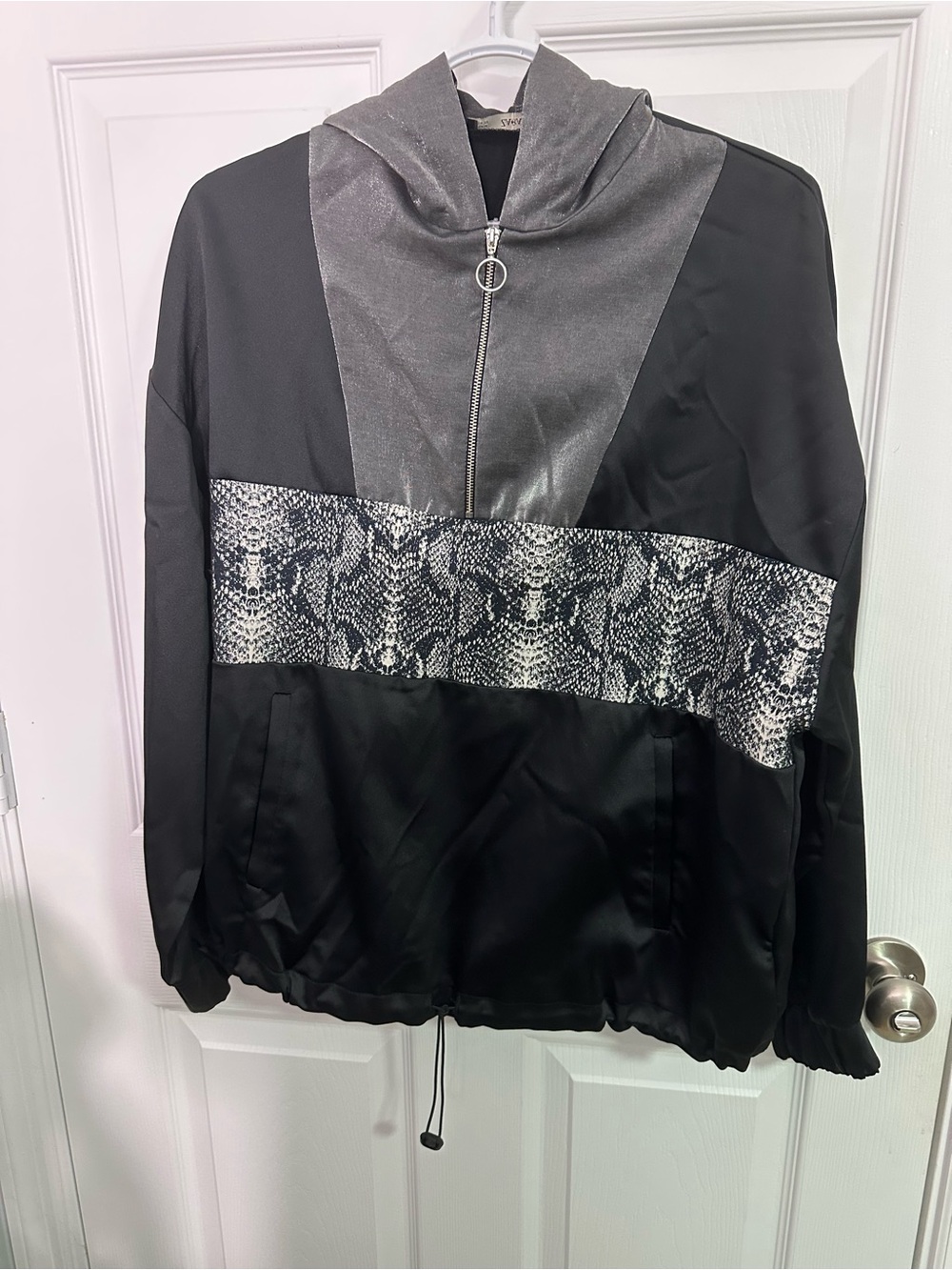 ZARA BASIC Metallic Snakeskin Half-Zip Hoodie Anorak Windbreaker Jacket M